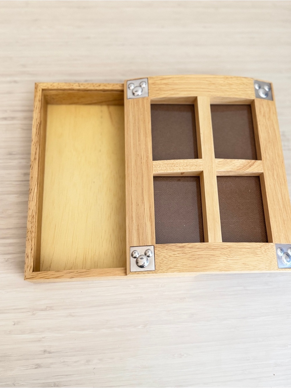 Disney Wood Sliding Window Box in Natural Wood and Brown